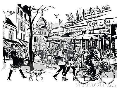 Old cafe in Paris Montmartre Vector Illustration