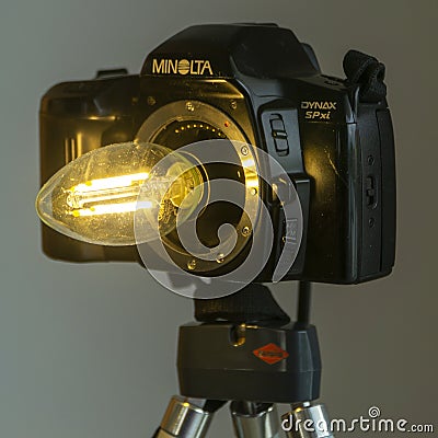 camera converted into lamp Editorial Stock Photo