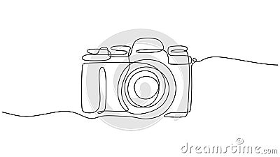 Old camera one line drawing. Vector editable stroke, hand drawn continuous sketch minimalist and simple desgin Vector Illustration