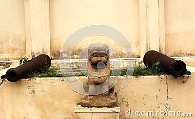 Old cannon in people hall of thanjavur maratha palace Stock Photo