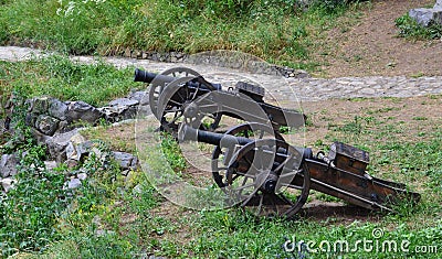 Old cannons near an ancient fortress Stock Photo