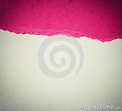 Old canvas texture background with delicate stripes pattern and purple vintage torn paper Stock Photo