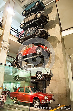 Old car collection exhibited in the Museum of Science Editorial Stock Photo