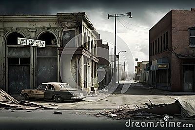 Old car in a ghost town, 3d digitally rendered illustration. Cartoon Illustration