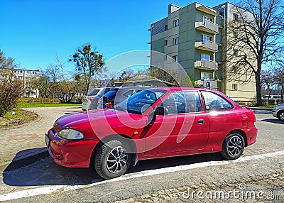 Old car Hyundai Accent coupe subcompact parked Editorial Stock Photo