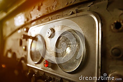 Old car instrument panel Stock Photo