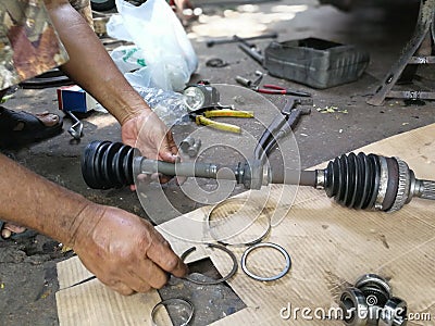 The old car maintenance process Stock Photo