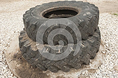 Old car tires from a KAMAZ truck Stock Photo