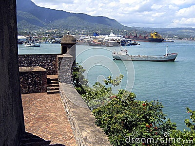 Old Caribbean Fort and Puerto Plata Port Stock Photo