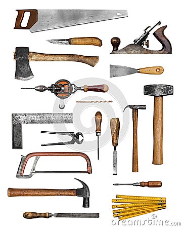 Old carpenter hand tools Stock Photo