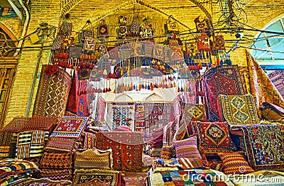 Carpets and rugs in Vakil Bazaar, Shiraz, Iran Stock Photo