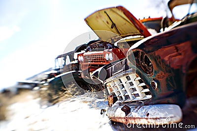 Old cars at junkyard Stock Photo