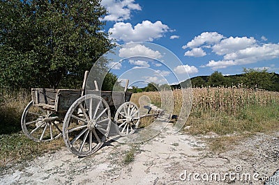 Old Cart Wooden In A Rural Scene Stock Photo