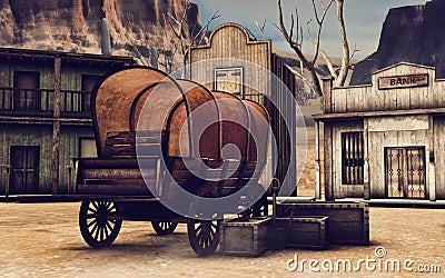 Old cart in a wooden town Stock Photo