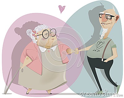 Old cartoon couple in love Vector Illustration