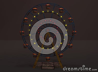 old cartoon ferris wheel at night, lights are shining 3d rendering Stock Photo