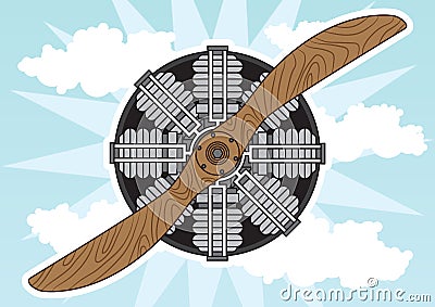 Old cartoon propeller with engine Vector Illustration