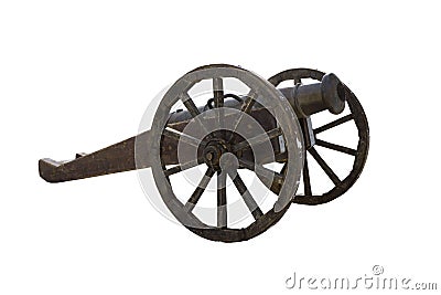 Old cast-iron cannon on a wooden carriage Stock Photo