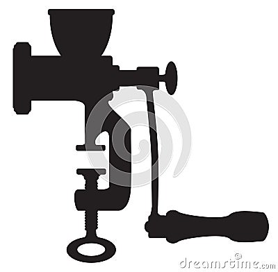 Old Cast Iron Meat Grinder Silhouette Vector Illustration