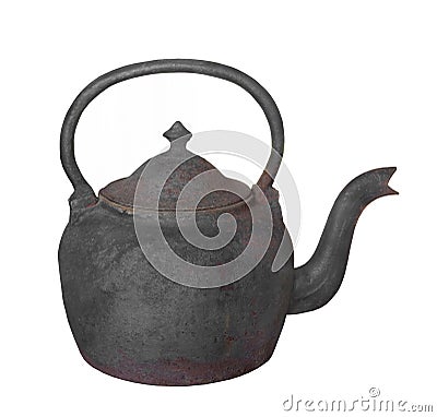 Old cast iron teapot isolated. Stock Photo