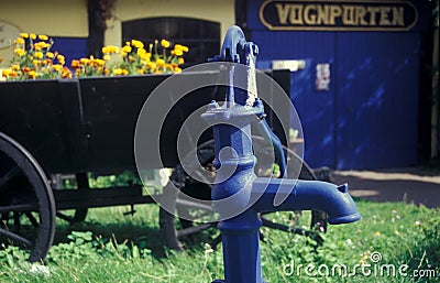 Old cast iron water pump, Bornholm in Denmark Editorial Stock Photo