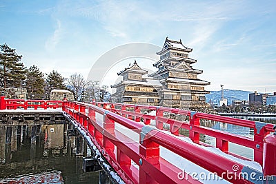 Old castle in japan. Matsumoto castle against blue sky in Nagono city, Japan Editorial Stock Photo