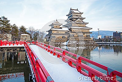 Old castle in japan. Matsumoto castle against blue sky in Nagono city, Japan Editorial Stock Photo