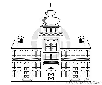 Old castle monochrome drawing, architectur sketch in black outline on white background Vector Illustration