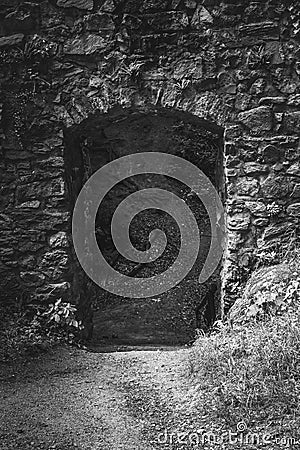 Beautiful old castle in Black and White entrance to the castle Stock Photo