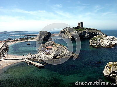 Old castle on small island Stock Photo