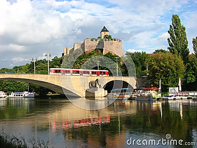 Old Castle and tram and their reflection Editorial Stock Photo