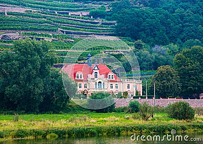 Old castles on the banks of the German river Elbe Stock Photo