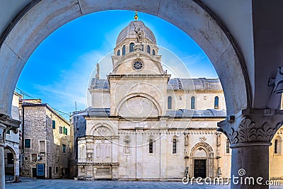 Old cathedral in Sibenik town, Croatia. Stock Photo