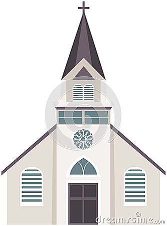 Old Catholic Church isolated on white background. Cartoon vector classic cathedral illustration Vector Illustration
