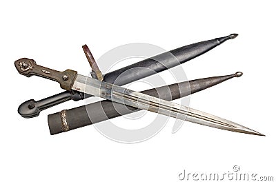 Old Caucasian daggers with a scabbard Stock Photo