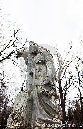 Old cemetery marble sculpture of the woman Stock Photo