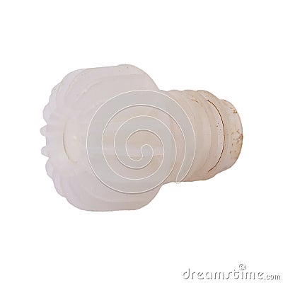 Old champagne cork made of white plastic isolated on white Stock Photo