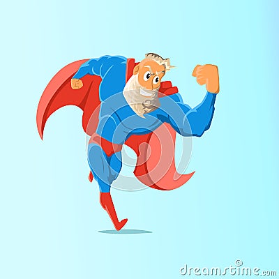 Old charismatic hipster Superhero. Superhero in action. Vector illustration. Vector Illustration