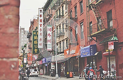 Old Chinatown New York Bowery and Pell Street Lower East Side NYC Streets City Editorial Stock Photo