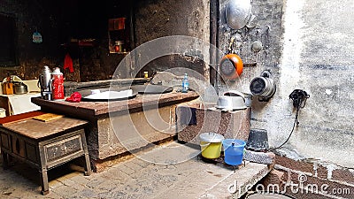 An old chinese peasant kitchen in Shaxi, Yunnan, China. Editorial Stock Photo
