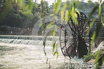 Old Chinese Wooden Water Wheel Editorial Stock Photo