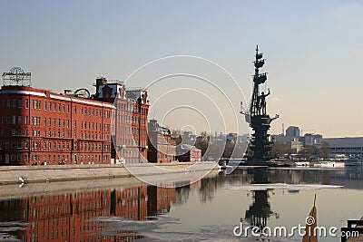 The Old Chocolate Factory and Peter the Great Statue, Moscow Editorial Stock Photo