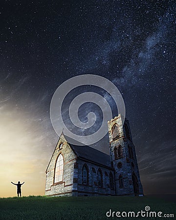 Old church in the countryside on a beautiful night Stock Photo
