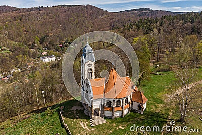 Old church Our Lady U Obrazku in Liberec city in spring day Stock Photo