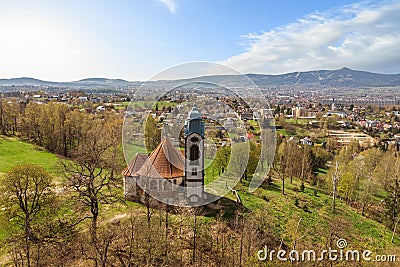 Old church Our Lady U Obrazku in Liberec city in spring day Stock Photo