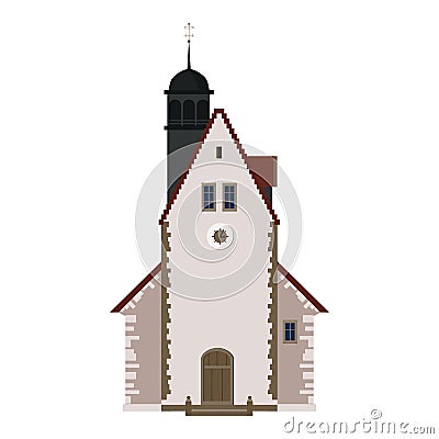 Old church, temple, house, building, facade, Europe, medieval traditions. European architectural style. Vector Vector Illustration