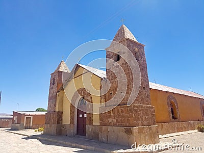 Old church in a village in South America, constructed with clay bricks and mud Stock Photo