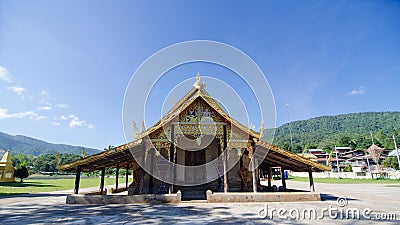 old church at Wat Sri Pho Chai Sang Pha temple in Loei province, Thailand (Temples built during the Ayutthaya period) Stock Photo