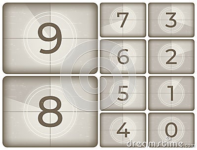 Old cinema countdown. Vintage film intro counting, movie projector count down and retro timer frames isolated vector illustration Cartoon Illustration