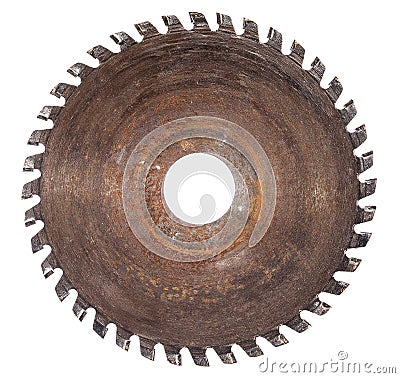 Old circular saw blade for wood work isolated Stock Photo